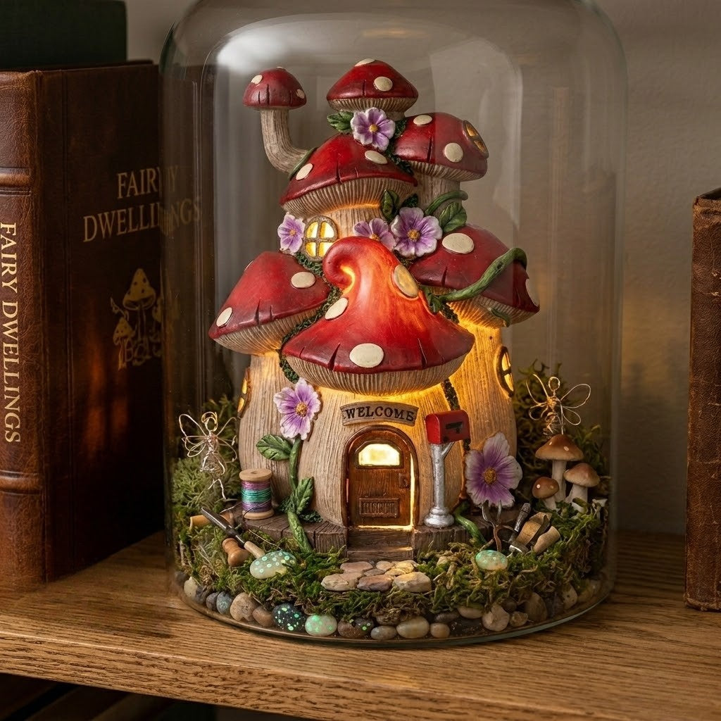 Whimsical Fairy Garden LED Light Up Small Toadstool Mushroom House