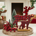 Rustic Christmas Deer Figurines Set, Mango Wood Holiday Tabletop, Mantel Decor