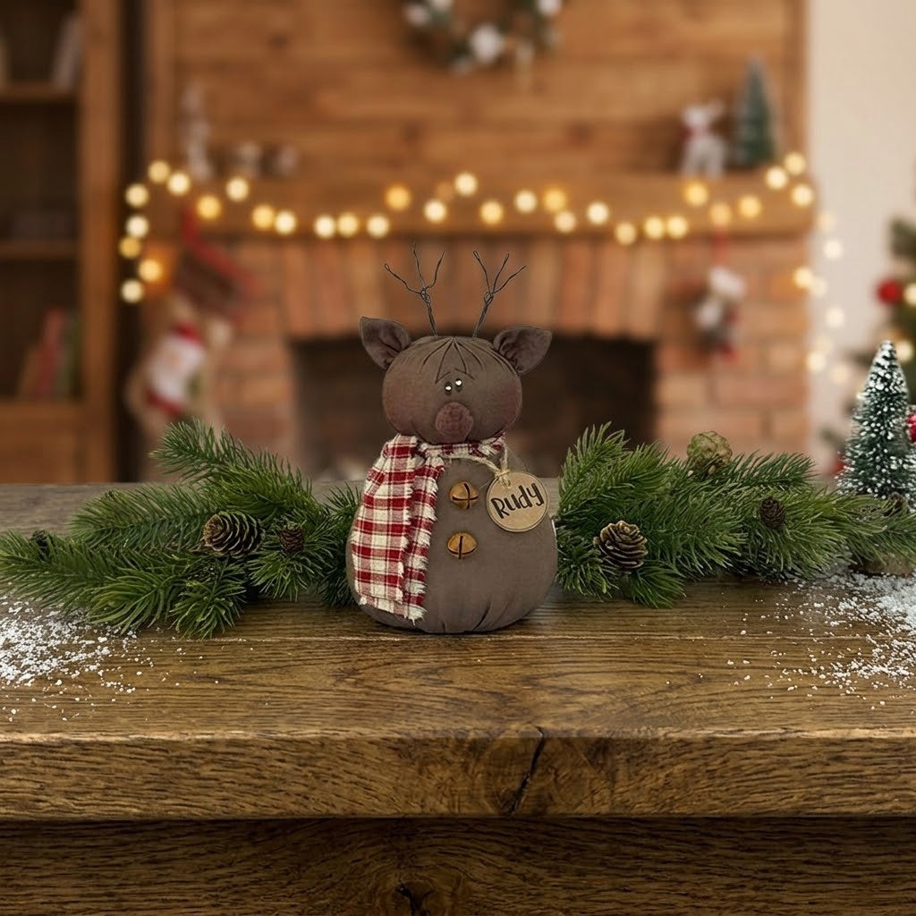 Rudy the Reindeer 6" Rustic Primitive Fabric Doll Christmas Figurine