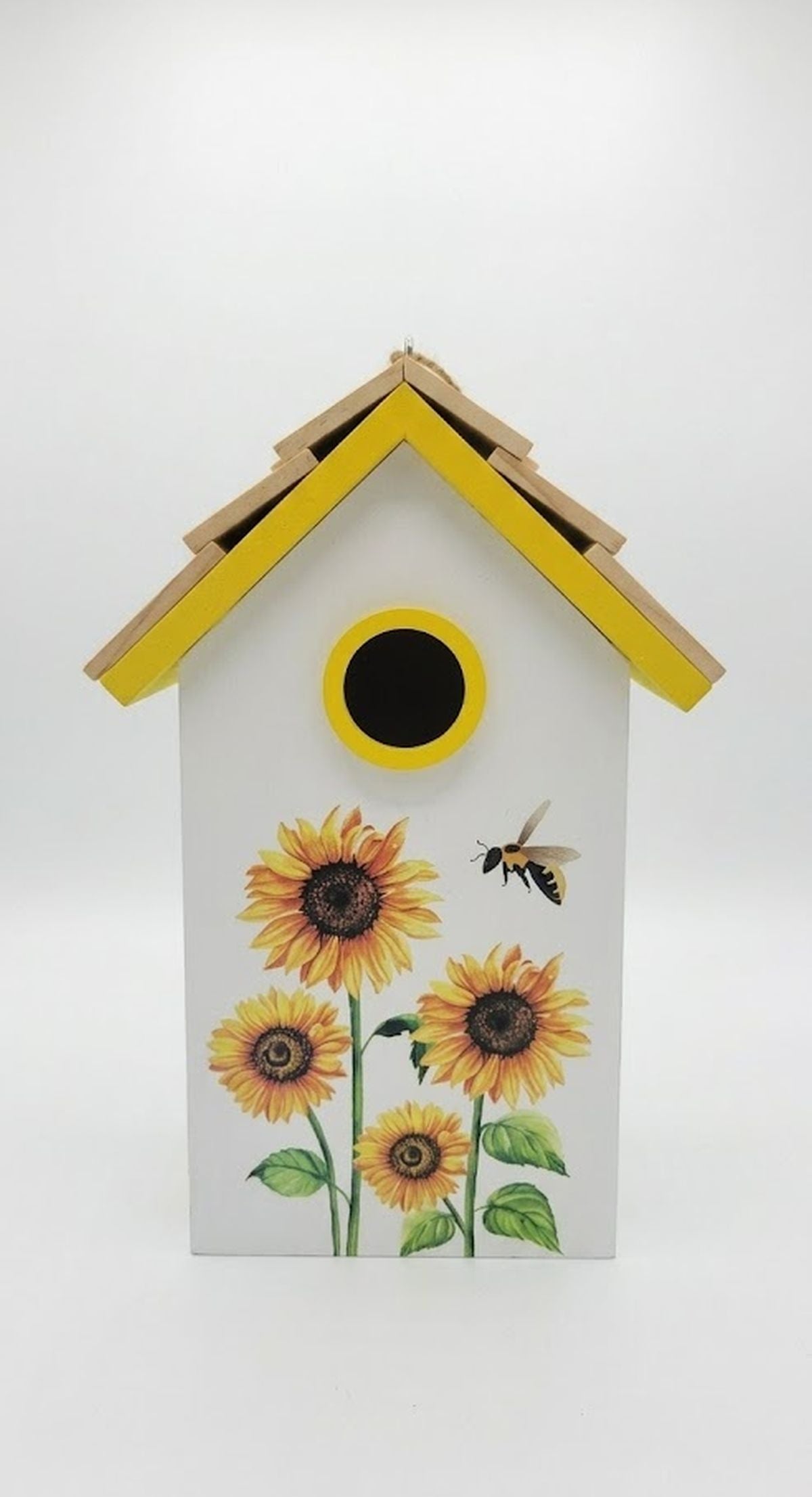 Sunflower and Bees Painted Wooden Birdhouse Decorative Hanging Garden Decor