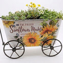 Farmhouse Sunflower Market Metal Wagon Planter, Rustic Galvanized Tin Flower Pot