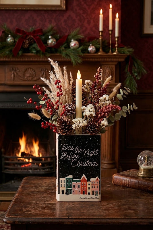 Twas the Night Before Christmas, C. Moore Holiday Themed 8" Ceramic Book Vase