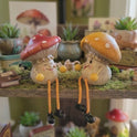 Fairy Garden Mushroom Shelf Sitter Set 2pc Whimsical Dangling Leg Figurines