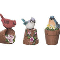 Set of 3 Miniature 4" Resin Birds on Flower Pots Cardinal, Bluebird and Blue Jay