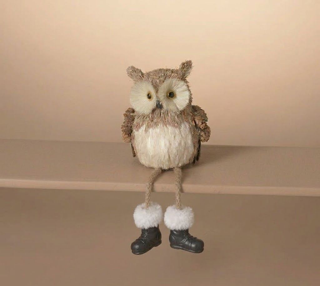 Hand-Crafted Sisal and Jute Wise Woodland Owl 12" Shelf Sitter in Light Tan