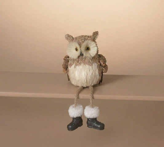 Hand-Crafted Sisal and Jute Wise Woodland Owl 12" Shelf Sitter in Light Tan