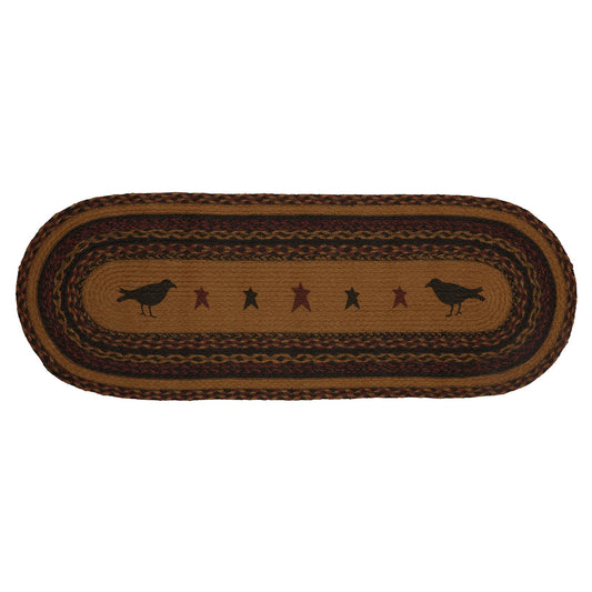 Braided Jute Oval Table Runner 13" x 36" Primitive Crow Star Colonial Folk Art – detail view