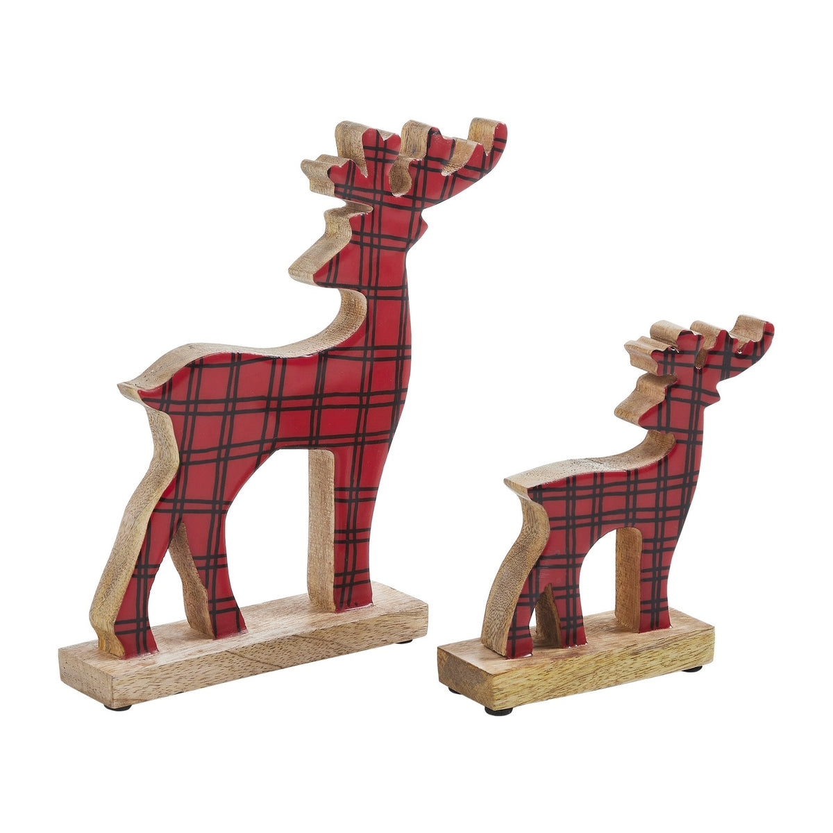 Rustic Christmas Deer Figurines Set, Mango Wood Holiday Tabletop, Mantel Decor
