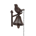 Cast Iron Bird Bell Doorbell with Long Chain – Rustic Country Garden Decor – detail view