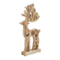 Carved Natural Mango Wood 16" Reindeer Figurine, Rustic Snowflake Christmas Decor