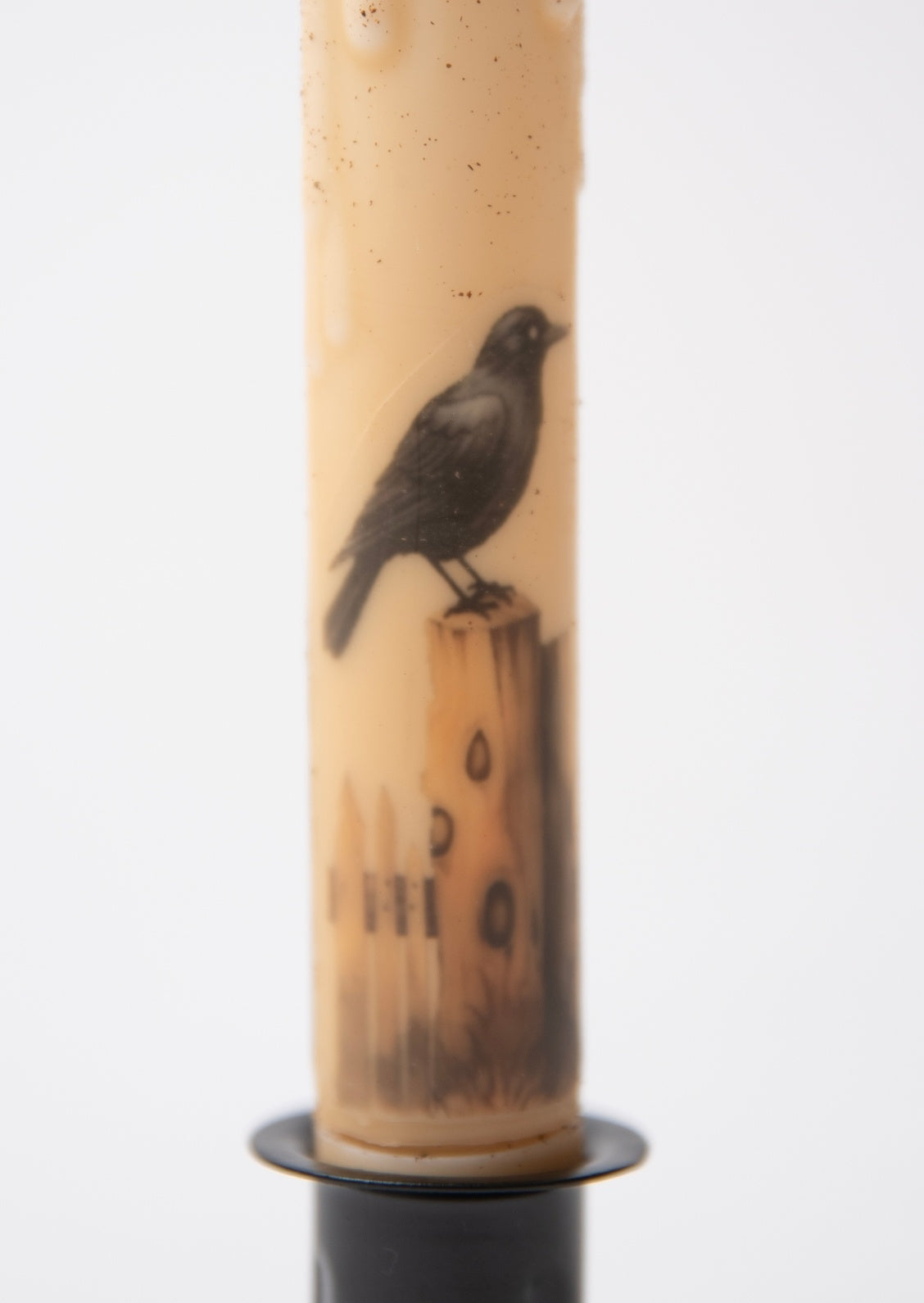 Crows on Fence Post Panorama 7" Led Timer Taper Candle and Black Holder Set