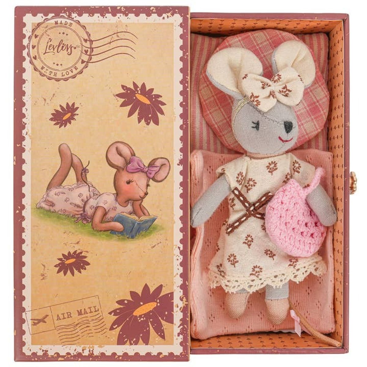 Levlovs Mouse Sophia, Mini Plush Doll in Keepsake Drawer Box with Bedding