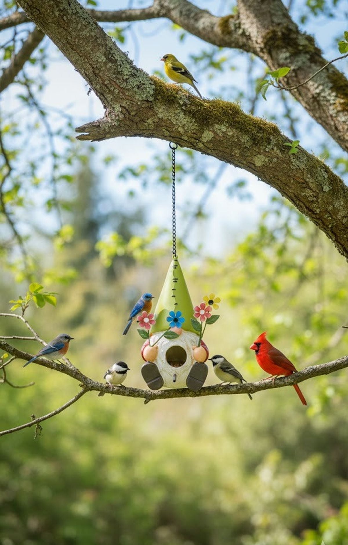 Colorful Resin Gnome with Flowers 7 1/2" Birdhouse by Santa's Workshop
