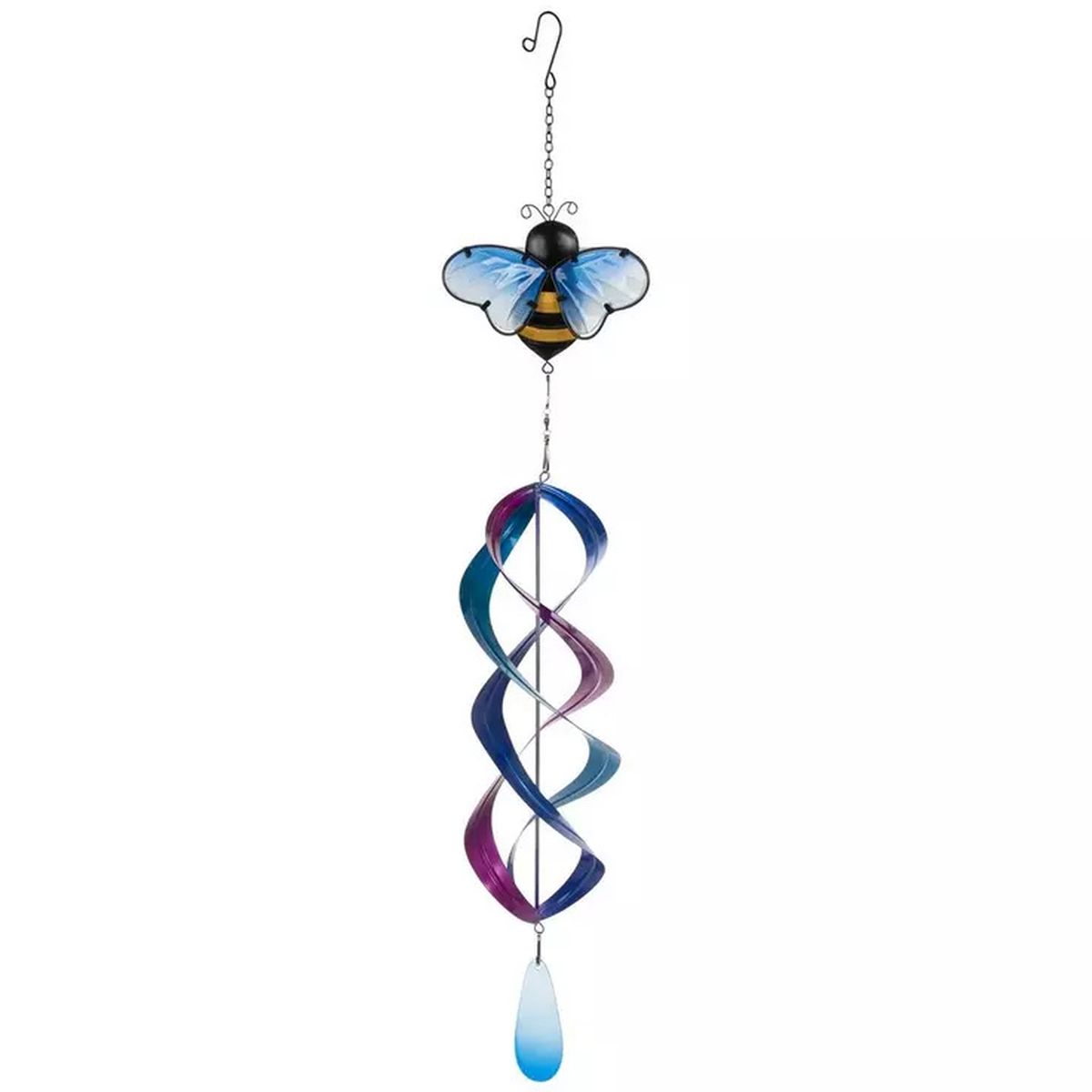 Bumblee Colorful Bee Wind Spinner Mobile with Blue Pendant, 34"