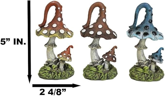 Whimisical Magic Mushrooms 5" Resin Toadstools Home and Garden Decor Set of 3