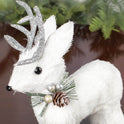 White Sisal Christmas Small Deer Set with Glitter Antlers, Holiday Shelf Decor