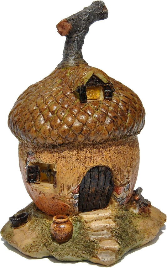 Miniature Acorn Fairy Garden House 5 1/2" – Rustic Woodland Gnome Cottage