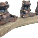 Meditating Buddha Yoga Frogs Sitting On Log Resin Statuette Home Decor, 10"
