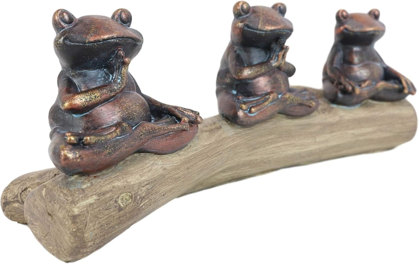Meditating Buddha Yoga Frogs Sitting On Log Resin Statuette Home Decor, 10"