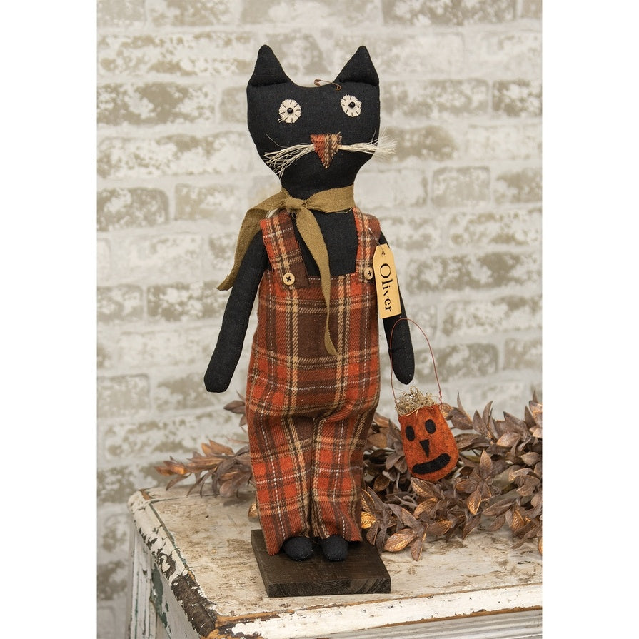 Oliver Standing Black Cat with Pumpkin Bag Trick or Treat Primitive Doll - 20"H