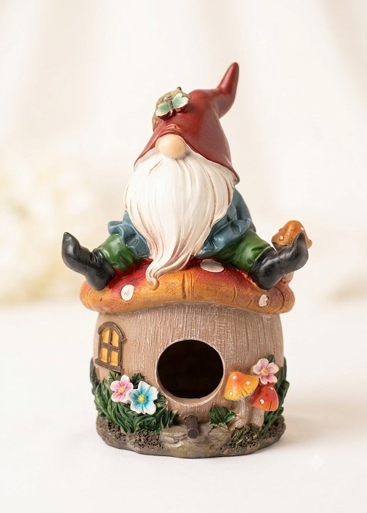 Gnome Fairy Mushroom Toadstool Birdhouse, 8" Hanging Garden Accent