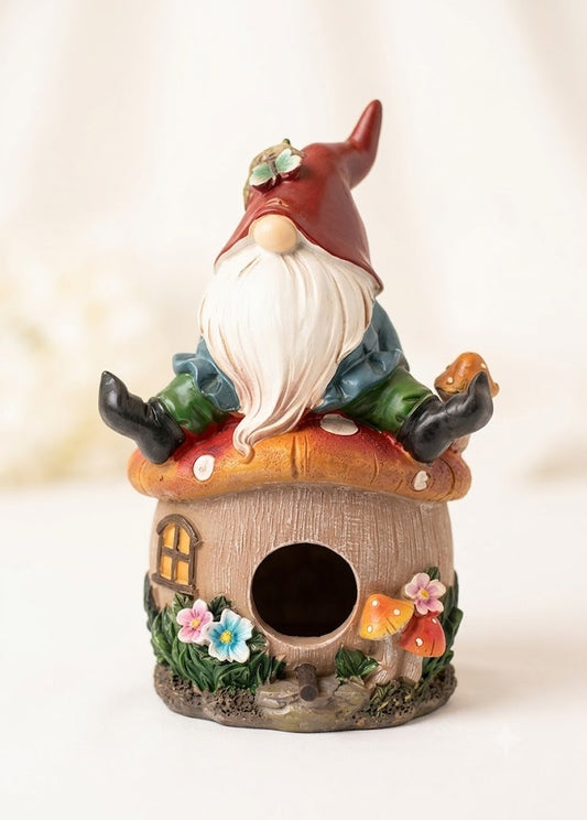 Gnome Fairy Mushroom Toadstool Birdhouse, 8" Hanging Garden Accent