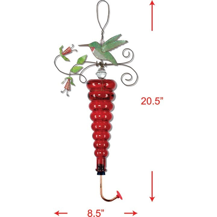 Birds of a Feather Metal and Glass 20.5" Decorative Red Hummingbird Feeder