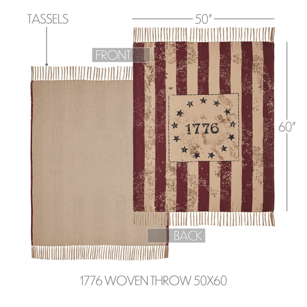 Colonial 1776 Betsy Ross Stars Americana Woven Fringed Throw Blanket, 50" X 60"