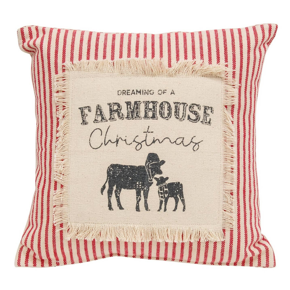 Red Ticking Stripe 10" Holiday Pillow, Dreaming of a Farmhouse Christmas