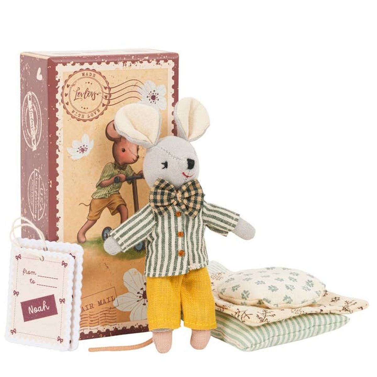 Levlovs Musician Mouse Noah in Stamp Holder Collectible Box with Bedding