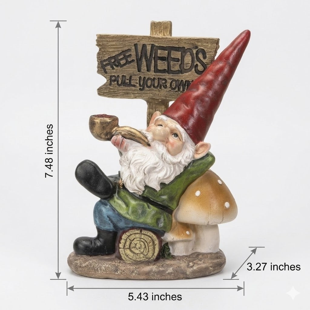 Funny "Free Weeds" Garden Gnome Statue, 7.5" Durable Polyresin Figurine