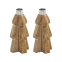 Set of 2 Mango Wood Tree Taper Candle Holders 6" Rustic Wooden Christmas Decor