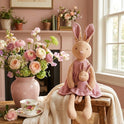 Levlovs Mom and Baby Plush Bunny Rabbit Dolls in Rose Pink Eyelet Dresses