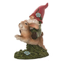 Gnome Riding Brown Bunny 6" Figurine with Floral Accent, Resin Statuette