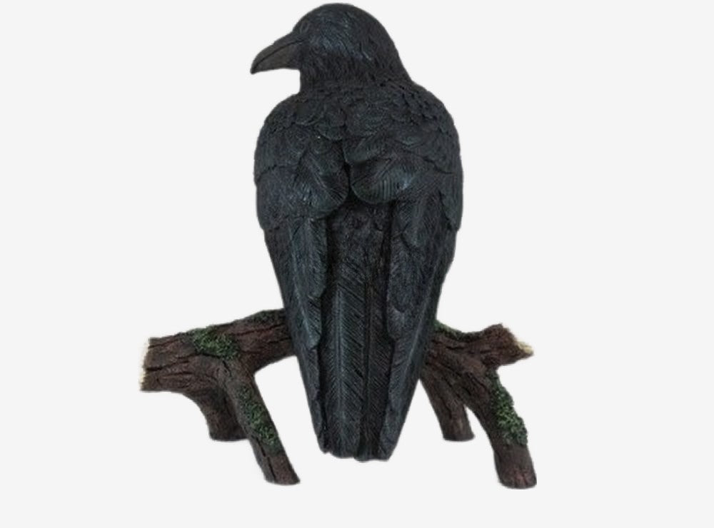 Black Raven on Tree Branch Cold Cast Resin Collectible Figurine Gothic Decor