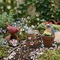 Set of 3 Miniature 4" Resin Birds on Flower Pots Cardinal, Bluebird and Blue Jay