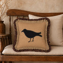 Primitive Black Crow Throw Pillow with Burlap & Tartan Ruffle Trim 18" x 18"