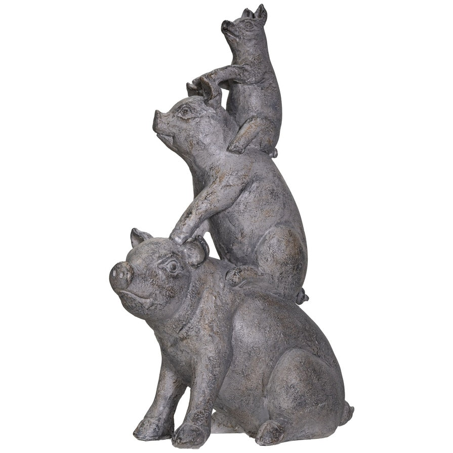 Farmhouse Gray Resin Stacked Pigs Statue, Animal Garden Accent, 14"