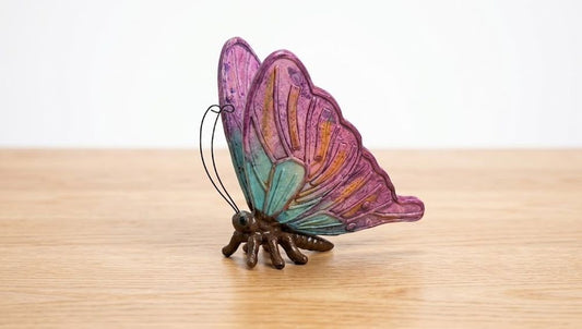 Colorful Purple and Turquoise Resin Sitting 6" Butterfly Garden Accent