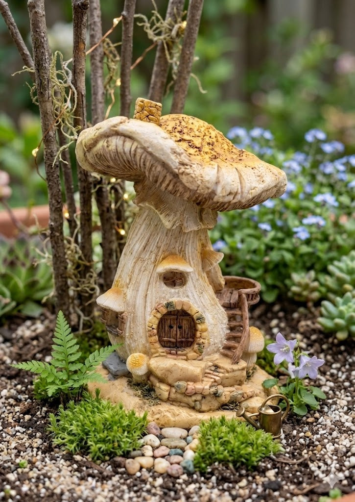 Whimsical Mushroom Cottage Miniature Fairy Garden Toadstool House