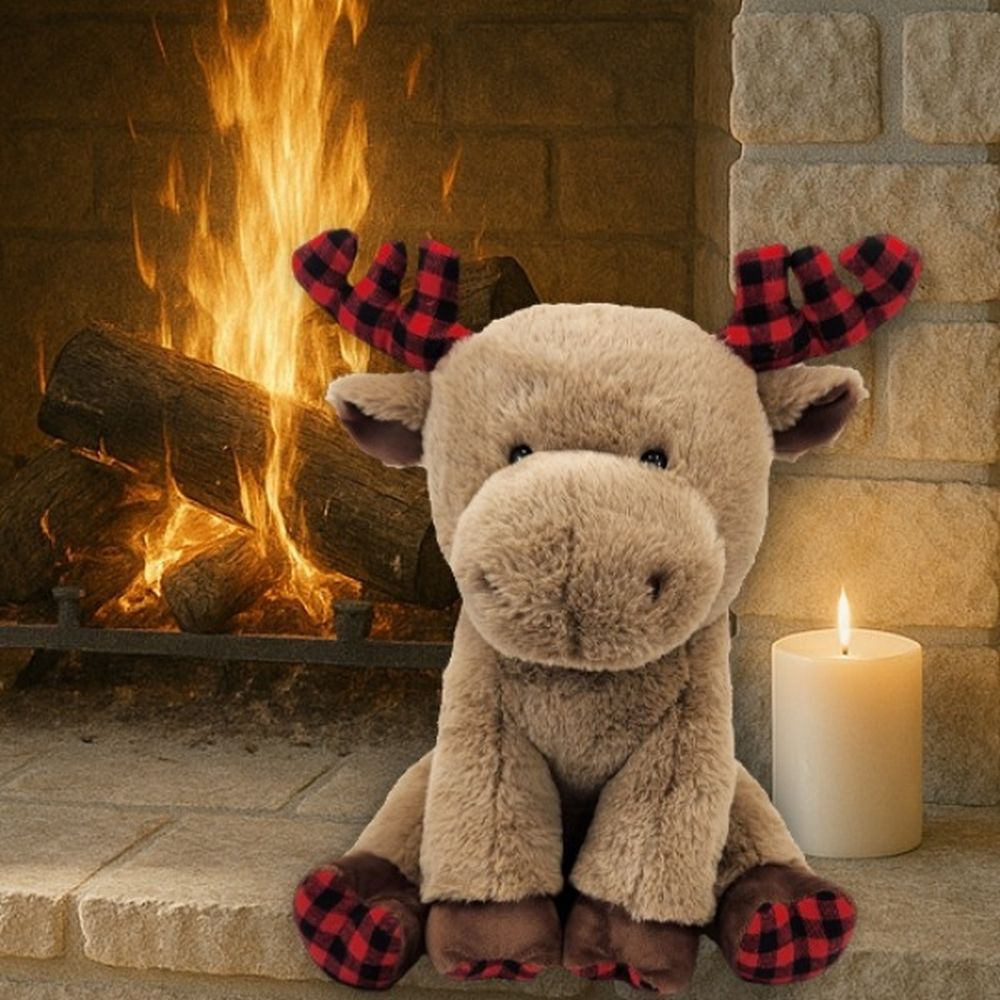 Beverly Hills Teddy Bear Co. Large Winter Cozies Plaid Monty Moose, 14" Plush