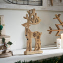 Carved Natural Mango Wood 16" Reindeer Figurine, Rustic Snowflake Christmas Decor
