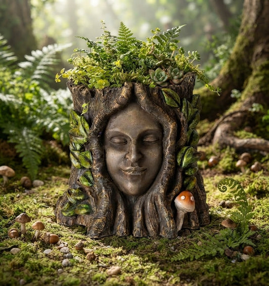 Enchanted Gaia Spirit Planter, 6" Floral Forest Goddess Tree Ent Sculpture