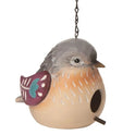 Cute Textured Floral Bird Hanging Birdhouse 6" Whimsical Outdoor Garden Decor