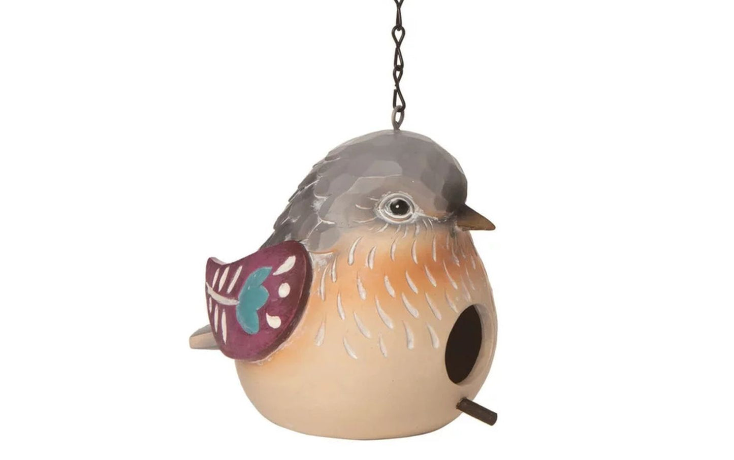 Cute Textured Floral Bird Hanging Birdhouse 6" Whimsical Outdoor Garden Decor