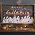 Rustic "Happy Halloween" Ghost Gathering Wood Framed Wall Picture, 9.5"X 15.75"