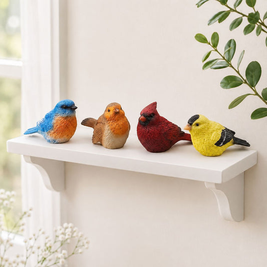 Miniature Resin Birds Set of 4, 1.75"Bluebird, Cardinal, Goldfinch and Sparrow
