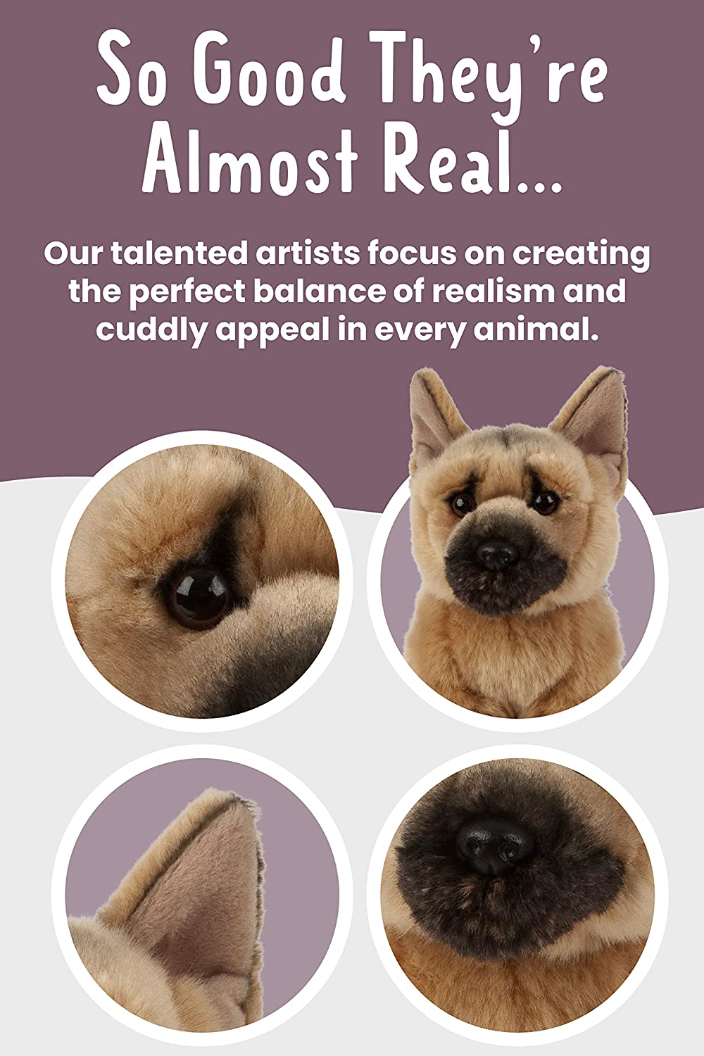 Living Nature German Shepherd Plush Toy, GSD Dog 8"