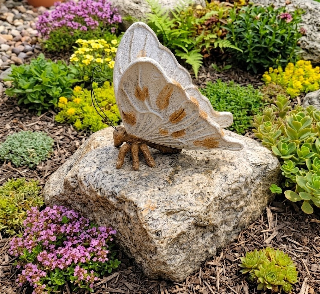 Resin Stone-Look Sculptured Butterfly Garden Decor, 7.25" Inches