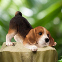 Realistic Adorable Crouching, Playful Beagle Puppy Dog Resin Figurine 7.5"